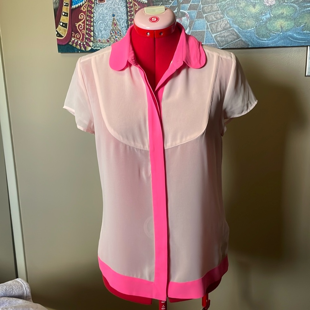 Ted Baker London Pink and Hot Pink Sheer Short Sleeve Blouse